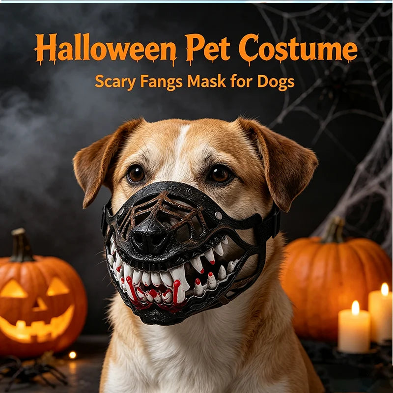Máscara de Silicona de Dientes de Terror para Perro con Sangre, Divertida para Halloween, Ajustable, Máscara de Monstruo Hell Hound, para Fiesta, Cosplay de Mascotas, Divertido Accesorio para la Cabeza