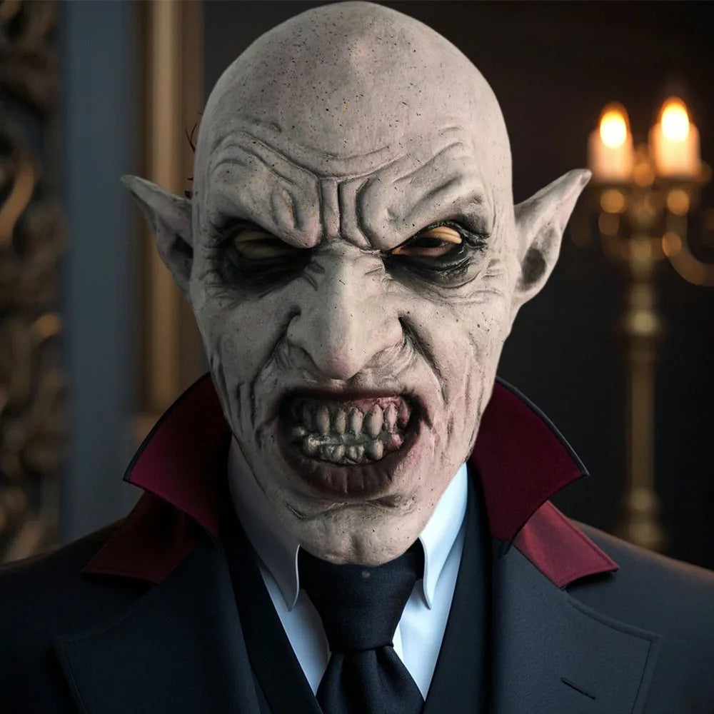 Nosferatu the Vampyre Demon Horn Mask Cosplay Horror Devil Latex Helmet Halloween Masquerade Carnival Party Costume Props