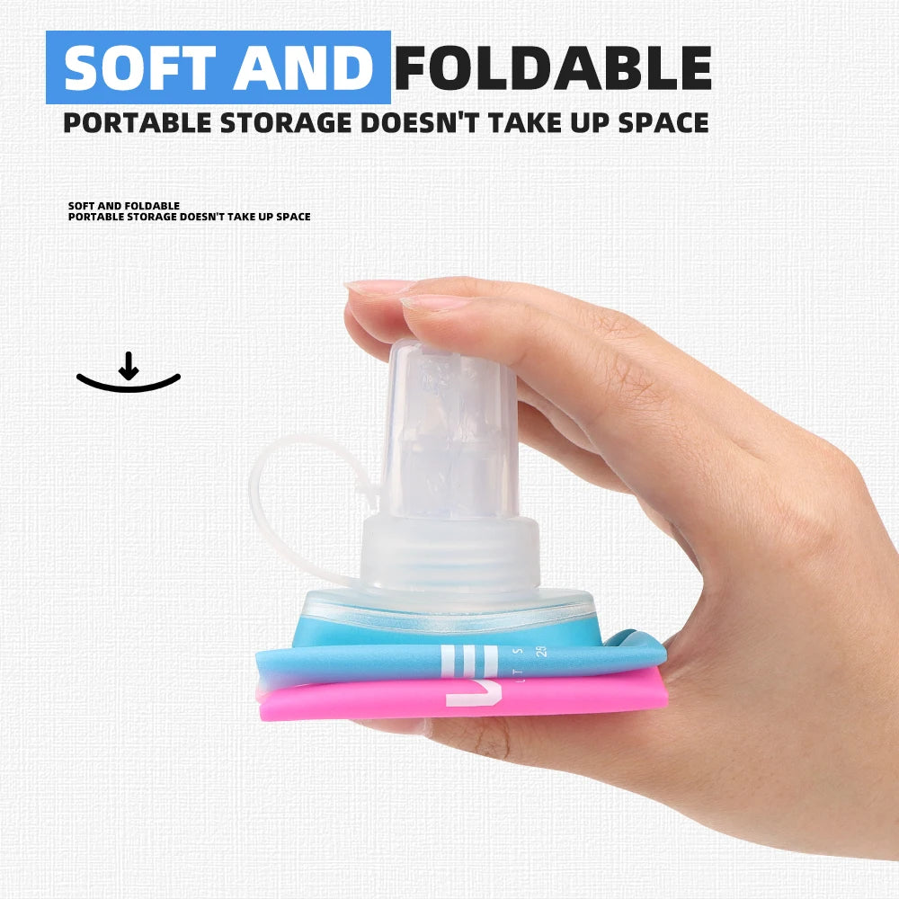 Botella de agua deportiva de TPU, matraz blando plegable, botella de agua portátil de alto flujo para correr, senderismo, bicicleta, bolsa de agua para Fitness