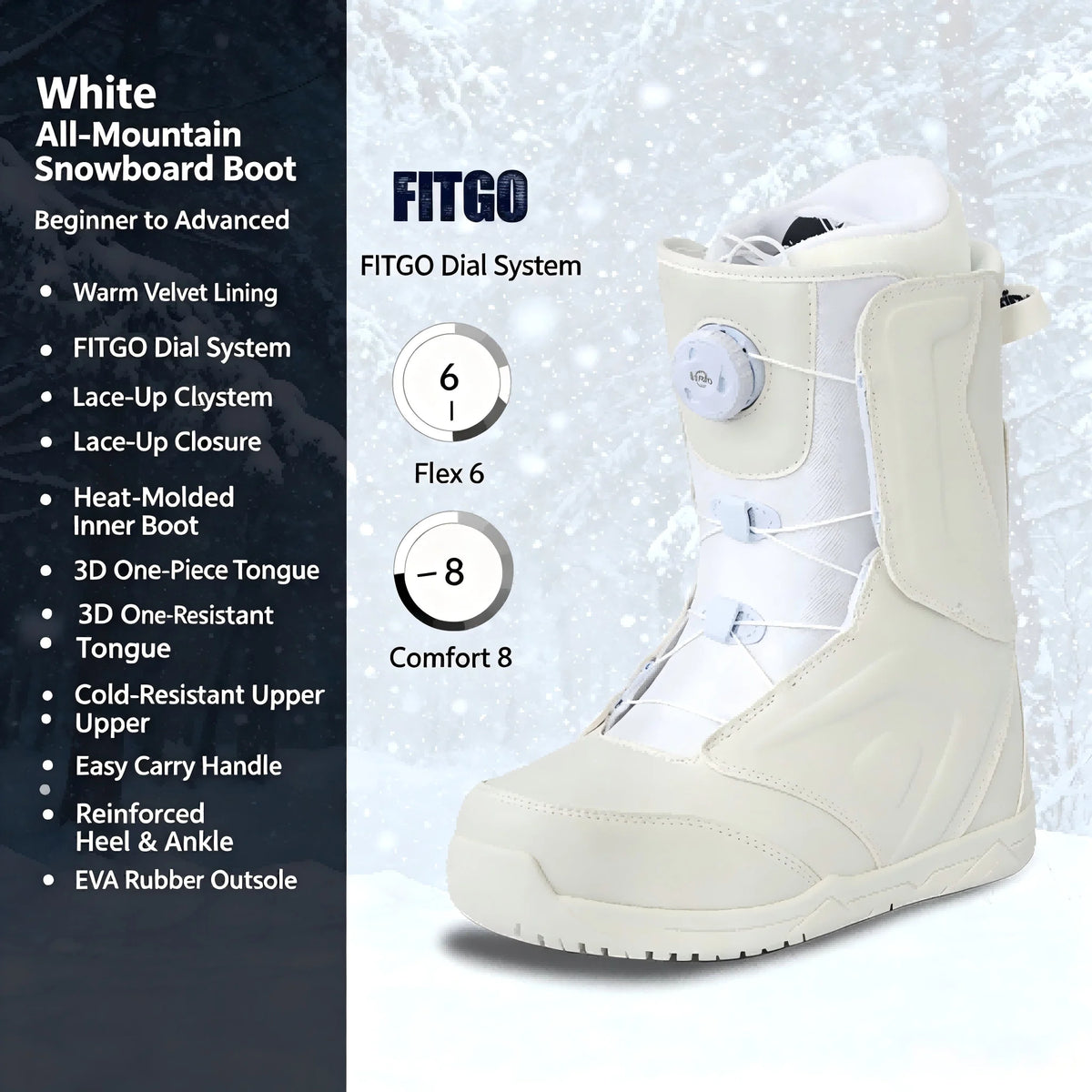 Botas de Snowboard de Invierno, Impermeables, Cálidas, FITGO Dial 36-45, para Principiantes e Intermedios, Todoterreno, Gruesas, Antideslizantes, para Nieve