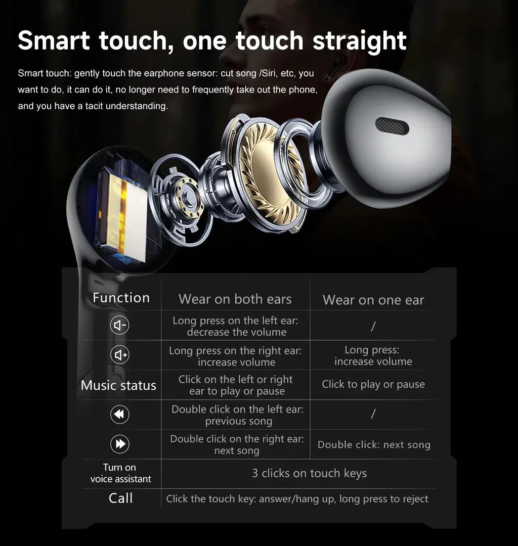 Smartwatch militar para hombre con auriculares inalámbricos integrados, acceso a puertas NFC, monitor de frecuencia cardíaca, reloj inteligente deportivo para iOS y Android