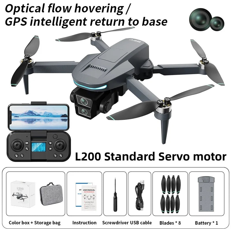 Nuevo dron GPS L200 Plus de fábrica, profesional, 4K HD, doble lente, cardán de 3 ejes, evitación de obstáculos láser de 360°, cuadricóptero RC sin escobillas