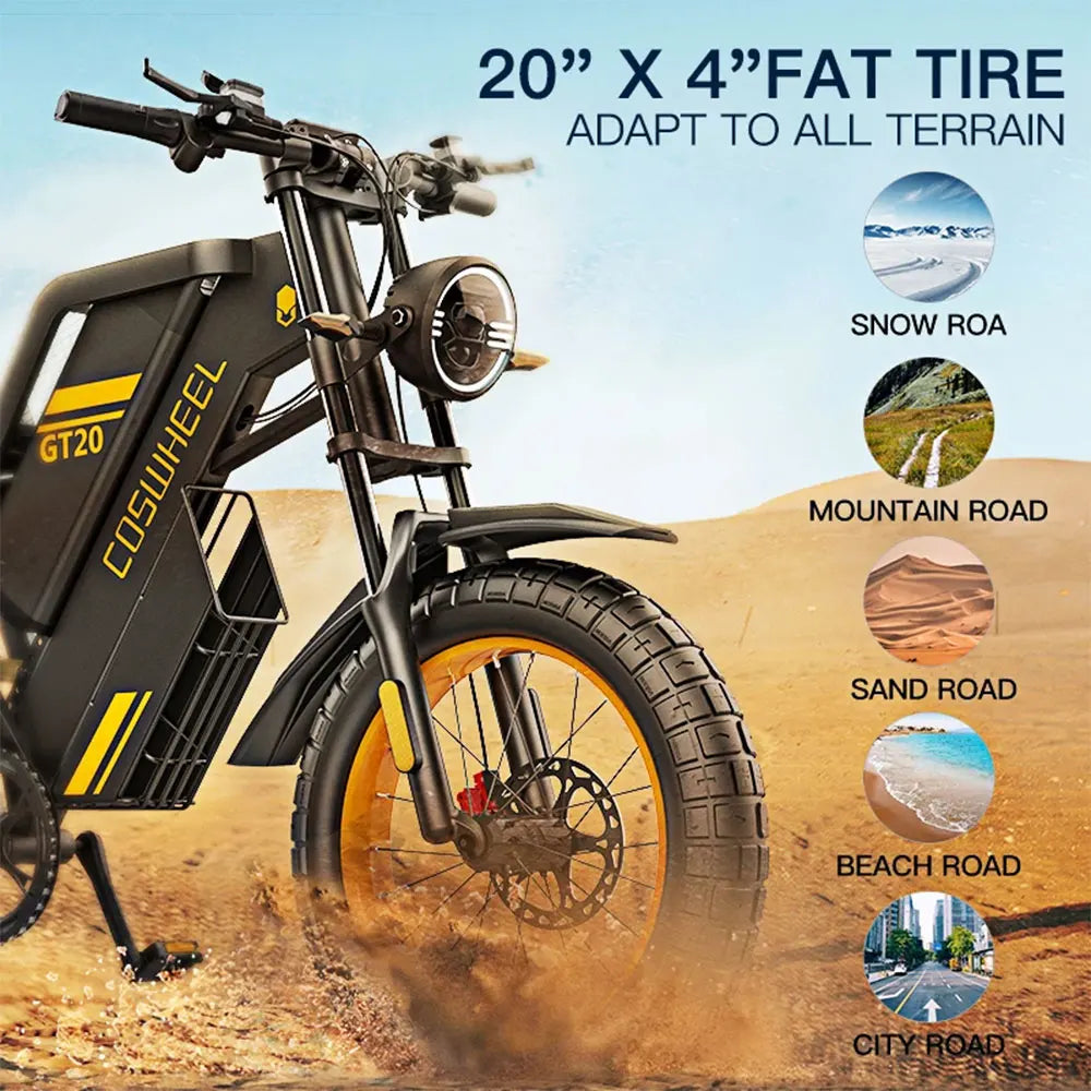COSWHEEL GT20 Electric Bike 3000W Motor 48V 25AH lithium battery Adult Electric Bicycle 20*4.0 -In Fat fire Mountain E-Bike