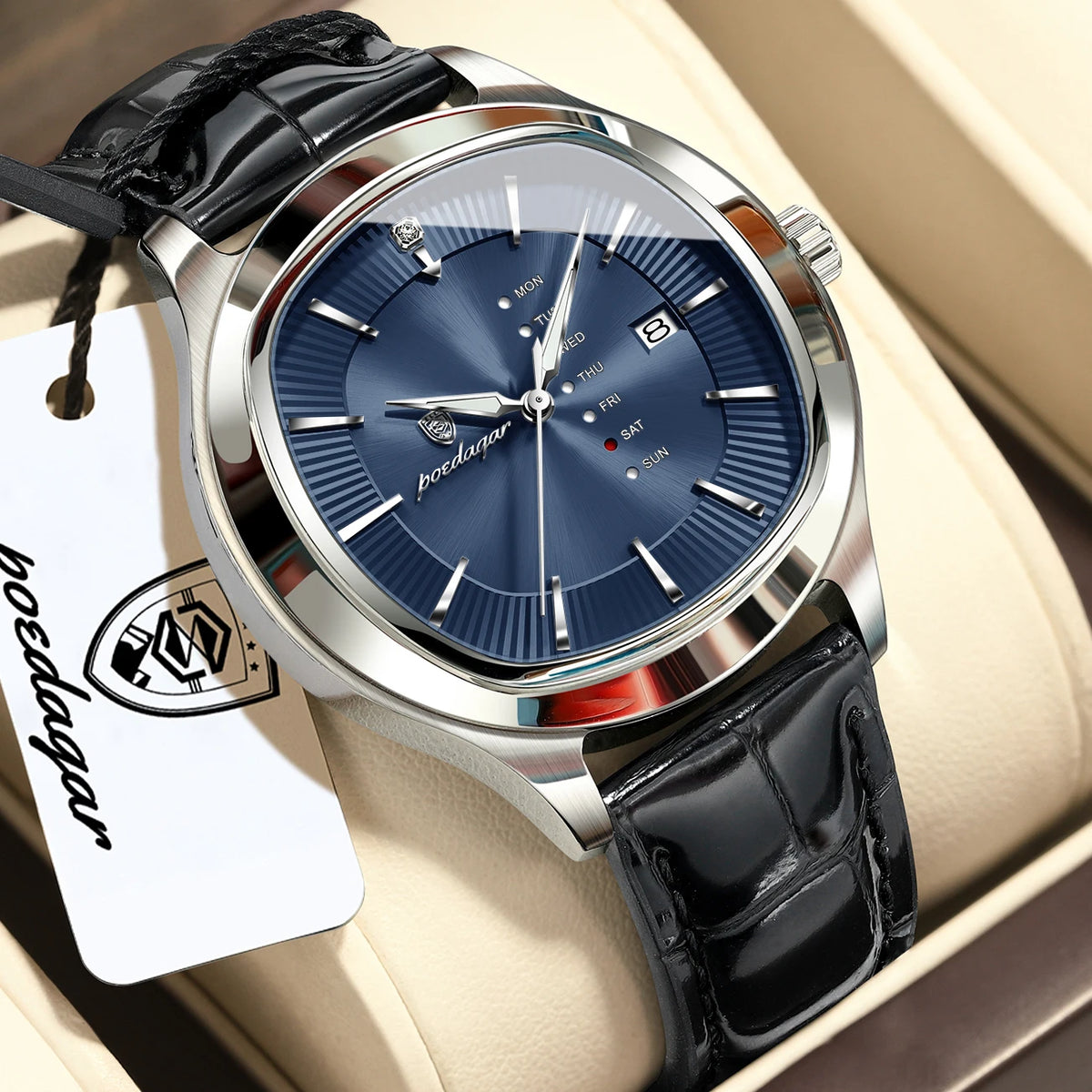 POEDAGAR Fashion Man Clock Waterproof Luminous Date Week Sport Men Wristwatch Leather Business Men's Quartz Watches Reloj Hombre