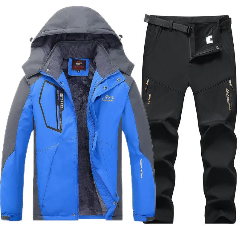 Traje de esquí de lana gruesa y cálida para hombre, impermeable, a prueba de viento, conjunto de chaqueta y pantalones para snowboard, traje de esquí para nieve de invierno al aire libre