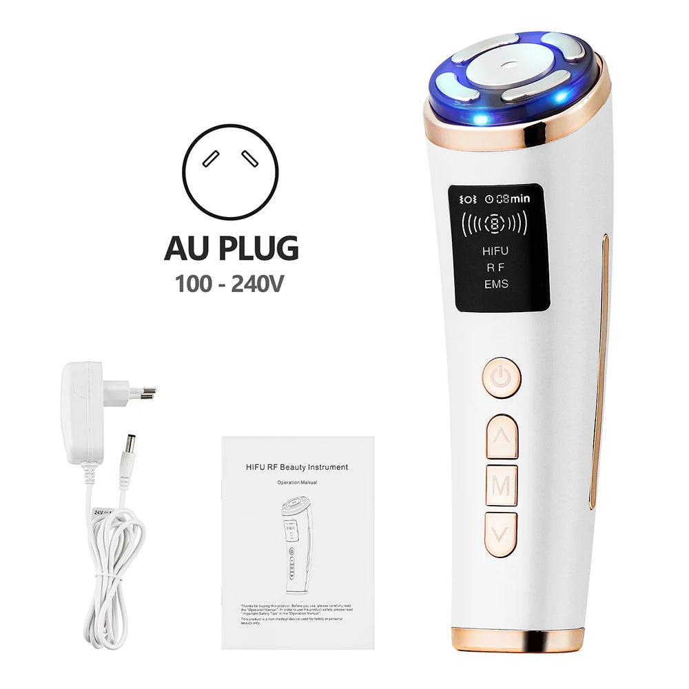 Máquina HIFU Mini para Uso Doméstico, Dispositivo de Rejuvenecimiento Facial con Radiofrecuencia, LED y Ultrasonido, Masajeador Antiarrugas para Rostro, Mentón, Cuello y Ojos