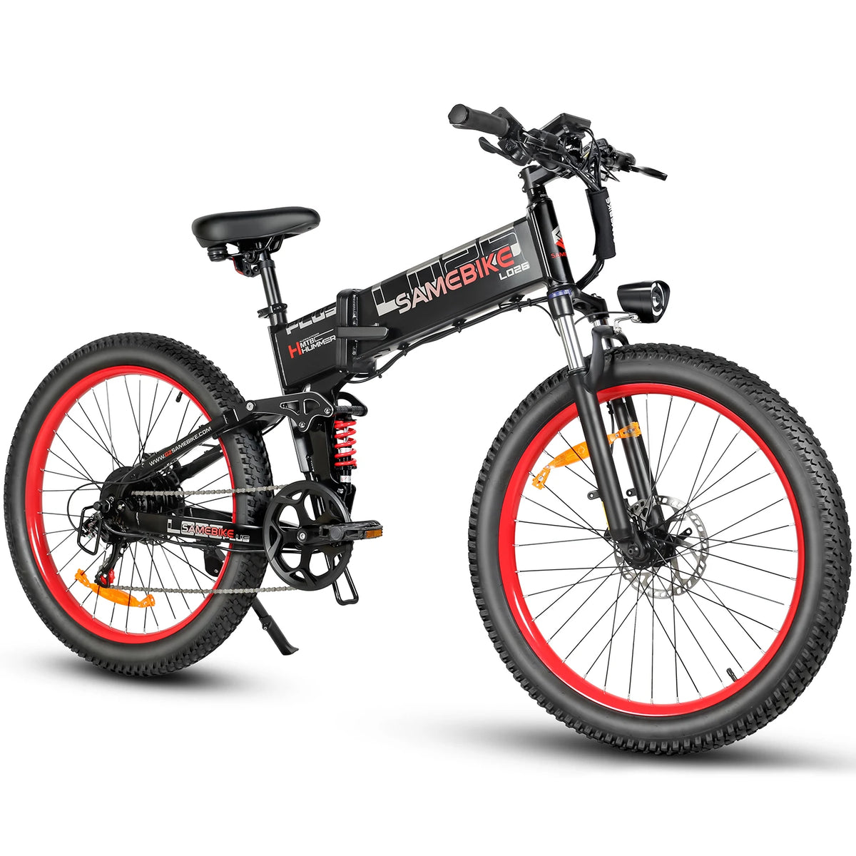 Electric Bike SAMEBIKE LO26 PLUS 26" Aluminum 6061 Quad-Link Reverse Suspension Folding Frame,, 48V/15Ah Li-Battery, 7-Speed Shimano Gears, Color LCD Display / USB, Throttle/PAS, 750LB Dual Suspension, Hydraulic Disc Brakes,