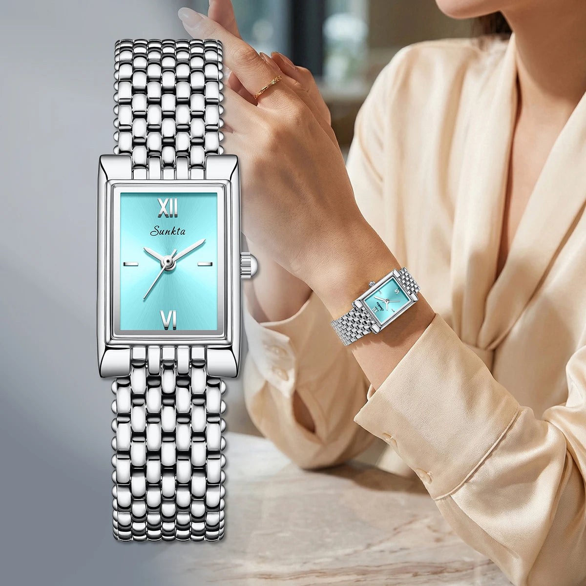 Reloj de cuarzo LIGE de moda de lujo para mujer, correa de acero inoxidable, reloj cuadrado impermeable para mujer, reloj casual de negocios