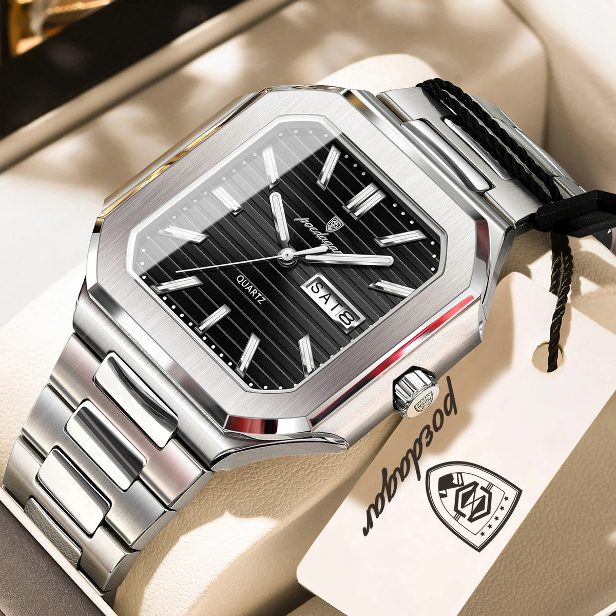Reloj de cuarzo para hombre POEDAGAR, de negocios, impermeable, luminoso, con fecha y día, clásico, de acero inoxidable