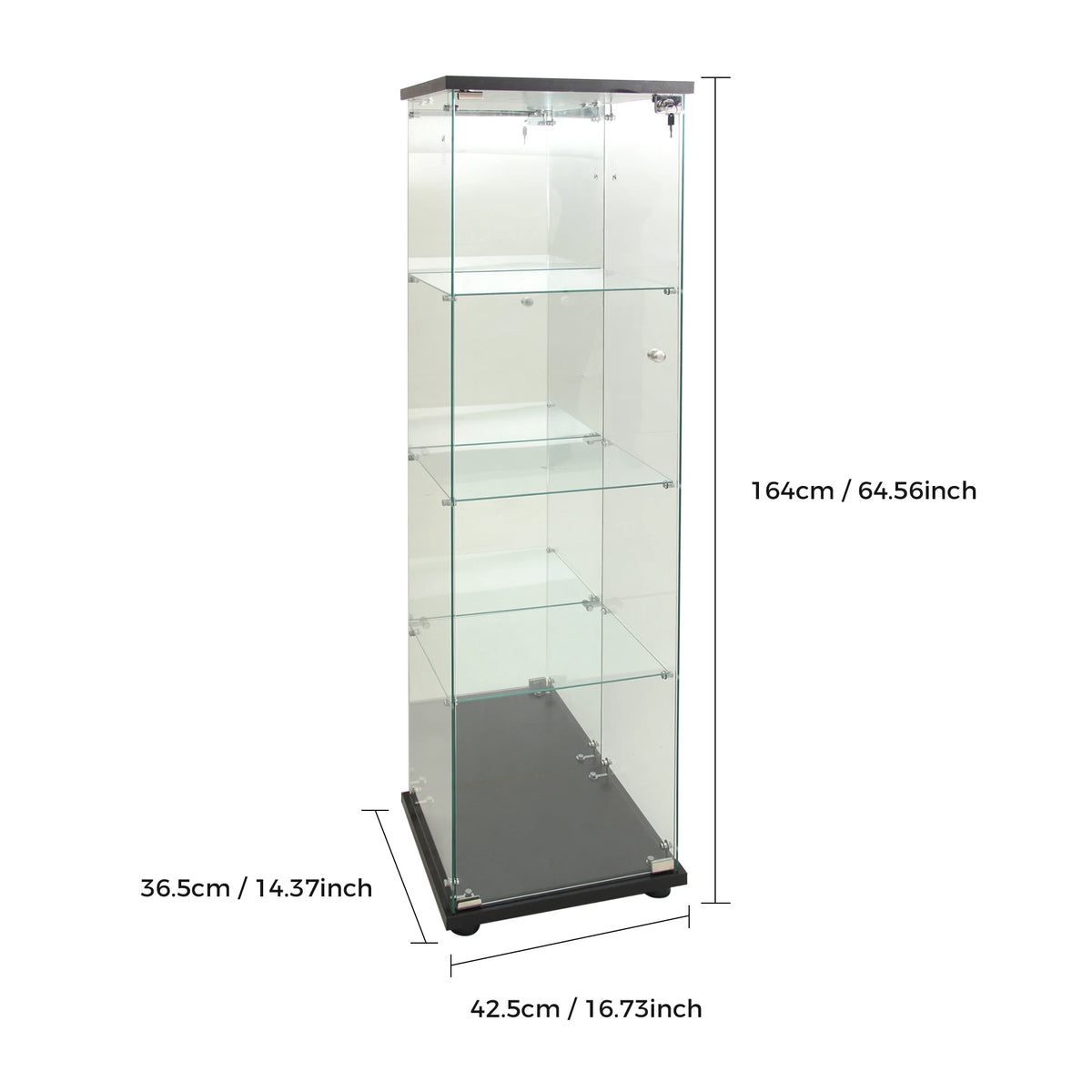 Vitrina Rosahqnda de 164 cm con 4 estantes de vidrio templado y luces LED, mueble de almacenamiento y estantería para sala de estar y oficina, vitrina moderna, negro/blanco