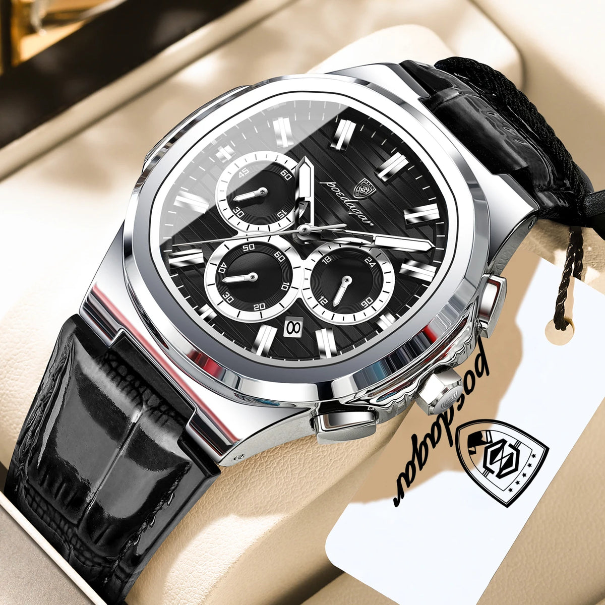 POEDAGAR Sports Top Men Watch Waterproof Luminous Date Chronograph Man Wristwatch Leather Casual Quartz Men’s Watches Male Reloj