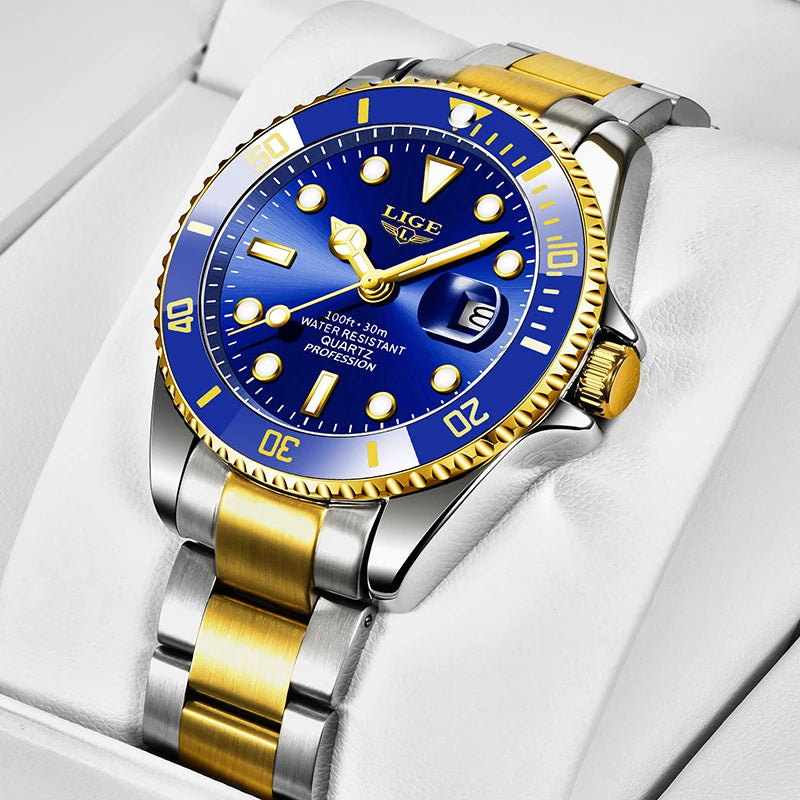Reloj de pulsera para hombre LIGE Fashion Business, resistente al agua 3ATM, luminoso, cronógrafo deportivo de cuarzo de lujo de alta gama
