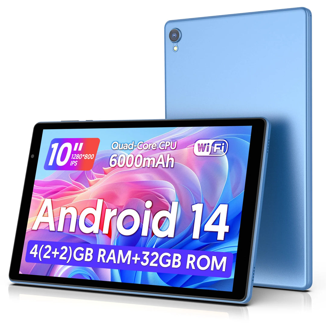 Último tableta Android 14, tableta de 10 pulgadas, procesador de cuatro núcleos, WiFi 5G, 4 GB de ROM + 32 GB de RAM, resolución de 1280*800, batería de 6000 mAh