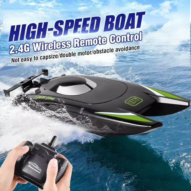 Lancha rápida RC 2.4G de alta velocidad, barco a control remoto de 30 km/h con doble motor, resistente al agua y evasión de obstáculos, juego para niños, regalo para niños.