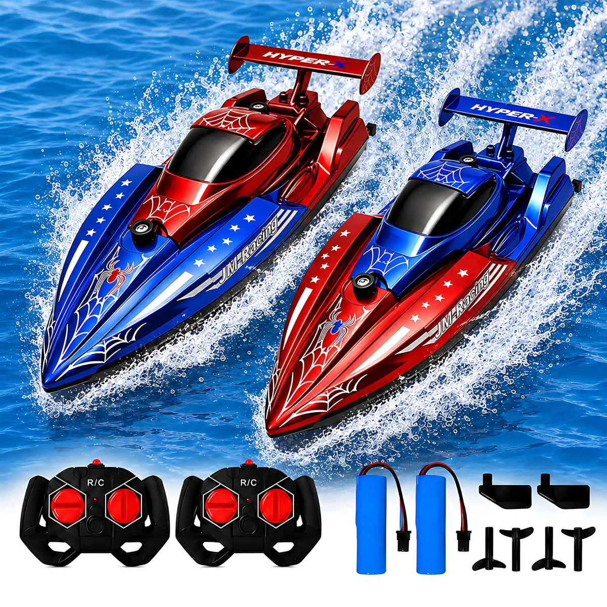 RC Boat for Kids 2.4GHz Remote Control Racing Boat Rechargeable Speed Boat Spider Water Toy for Pool Pond Lake Outdoor Play Gift