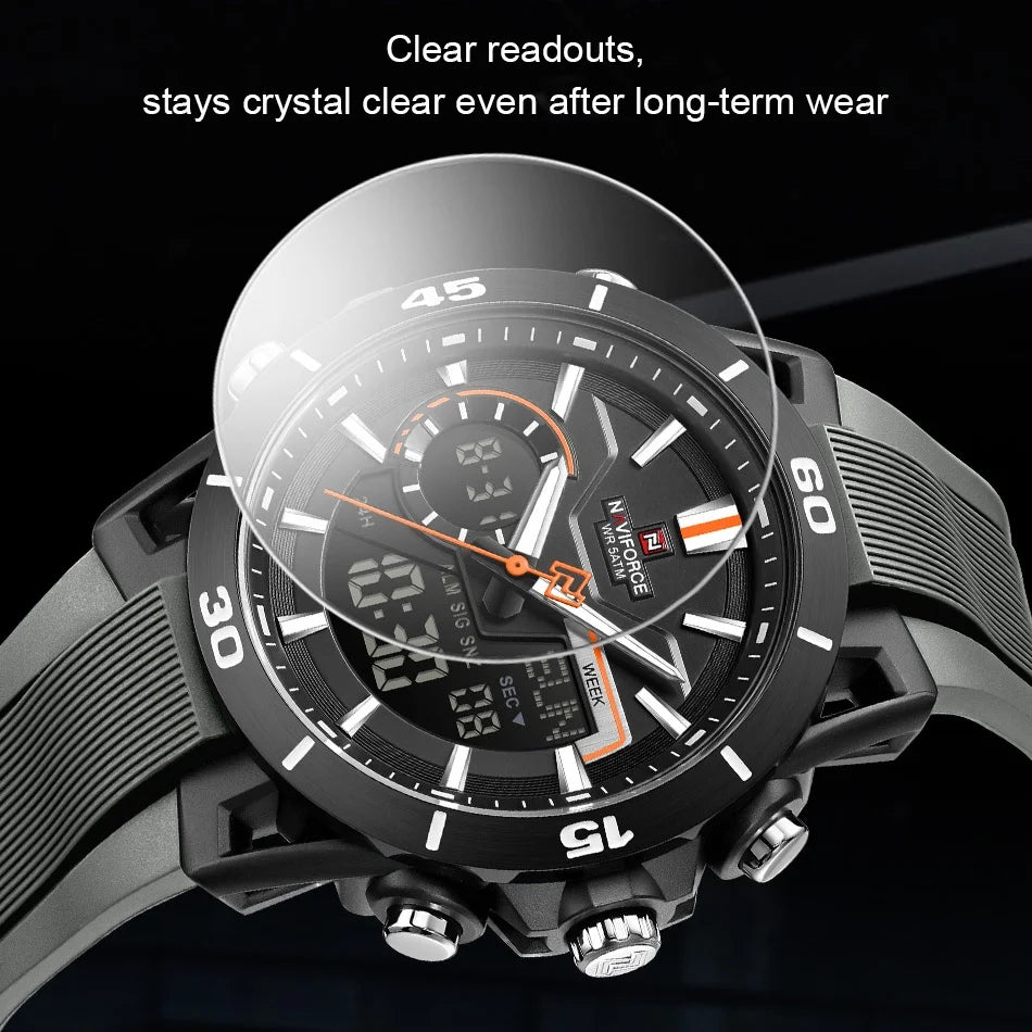 NAVIFORCE Men's Dual Display Sports Watch Analog-Digital Chronograph Alarm Stopwatch Dual Time Zone LED Luminous Waterproof