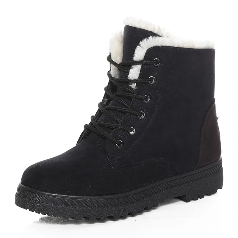 Botas de invierno para Mujer, Botas de tacón bajo con piel, zapatos cálidos de invierno, Botas de nieve para Mujer, Botas tobilleras para Mujer, calzado de invierno para Mujer