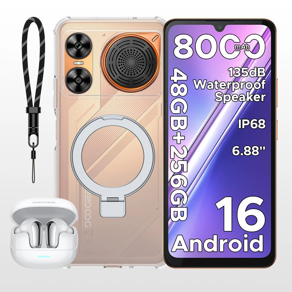 Smartphone DOOGEE M30 IA 6,88" IP68 Resistente al agua Android 16 Batería de 8000 mAh 48 GB RAM (6+42) 256 GB ROM Cámara de 64 MP Widevine L1 Compatible con Google Pay y altavoz de gran amplitud de 135 dB