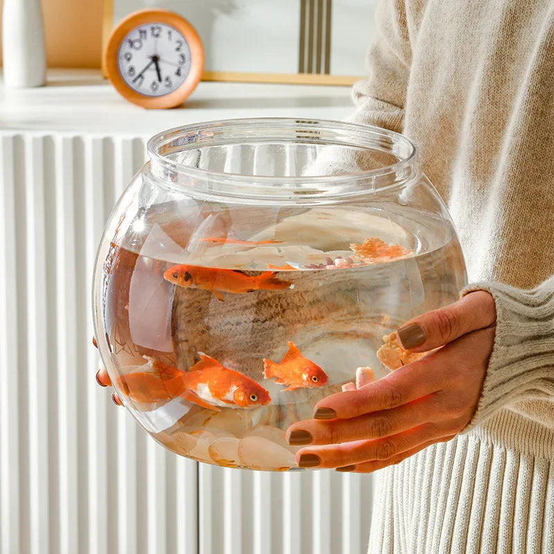Pecera redonda portátil, acuario pequeño para peces ornamentales y reptiles, vidrio de alta transparencia, buena visibilidad, material PET