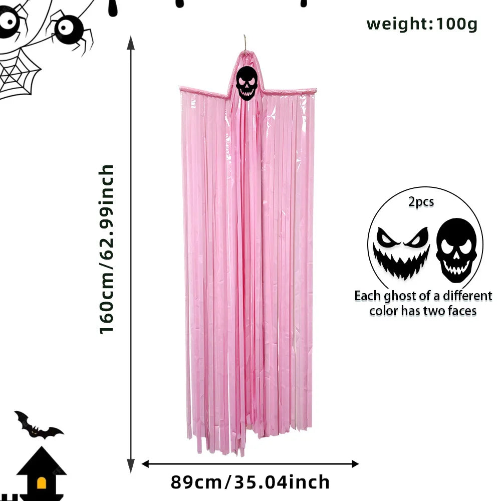 Decoración de fantasma colgante para Halloween, adorno de fantasma de gasa con cara de calavera espeluznante, fantasma volador espeluznante para decoración de árboles, porches, patios y fiestas.