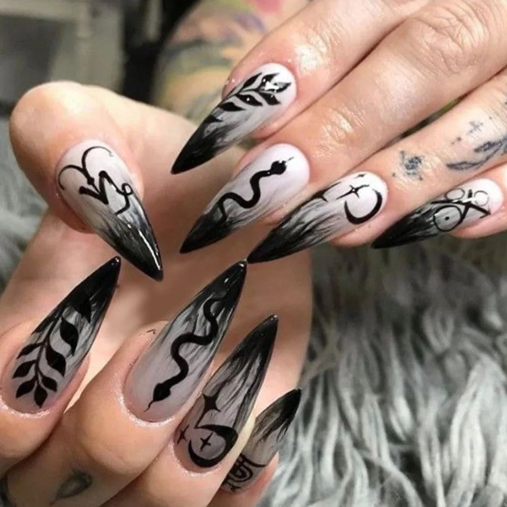 24 Uds uñas postizas de color rojo sangre gradiente parche de uñas postizas de punta larga cubierta completa puntas de uñas postizas usables juegos de manicura de Halloween