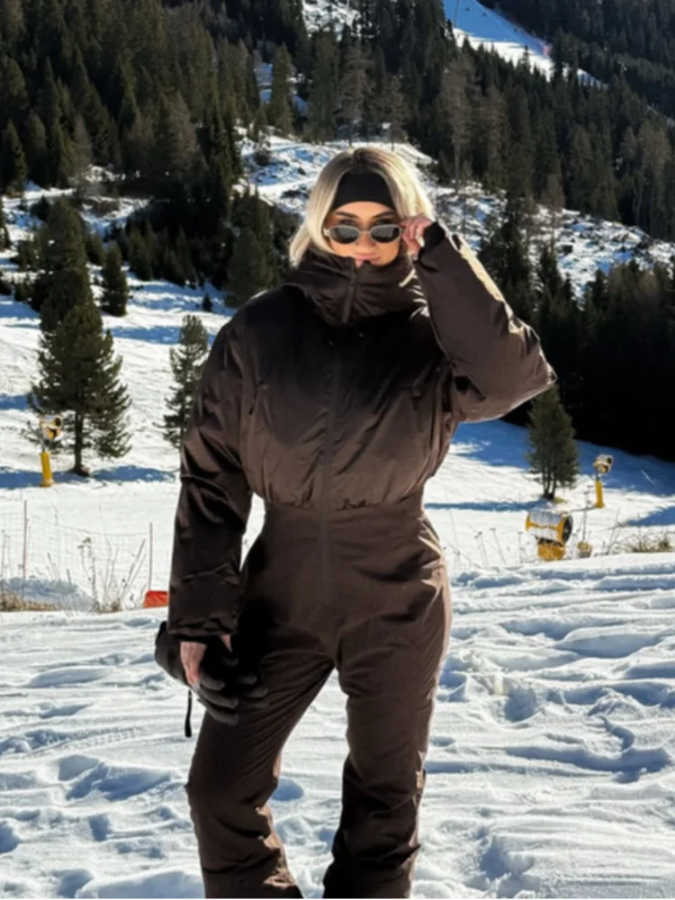 Mono de esquí casual y grueso para mujer, con cuello alto, manga larga, cremalleras y cintura alta, mono de esquí para dama, ropa de esquí femenina de invierno 2026, novedad