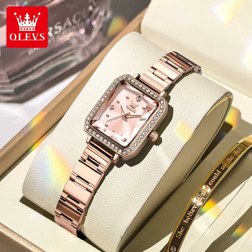 Reloj OLEVS 5688 Original Elegante para Mujer, Cuadrado, Movimiento de Cuarzo Importado, Resistente al Agua, Super Luminoso, Reloj de Pulsera para Mujer