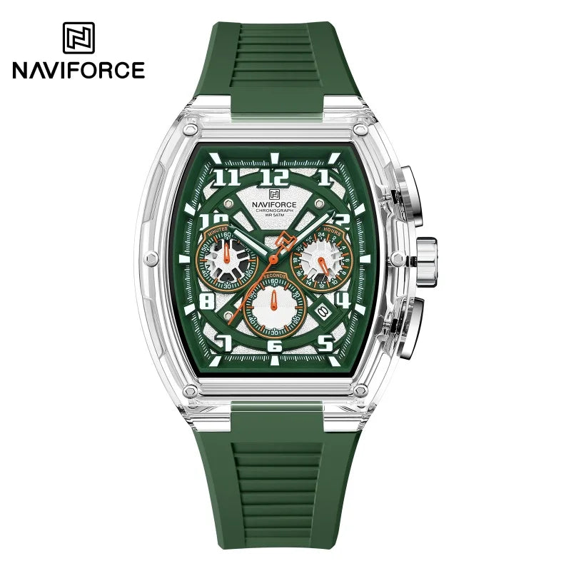 Reloj de cuarzo a la moda NAVIFORCE para hombre, cronógrafo, resistente al agua 50M, luminoso, correa de silicona, reloj deportivo para estudiante, uso diario