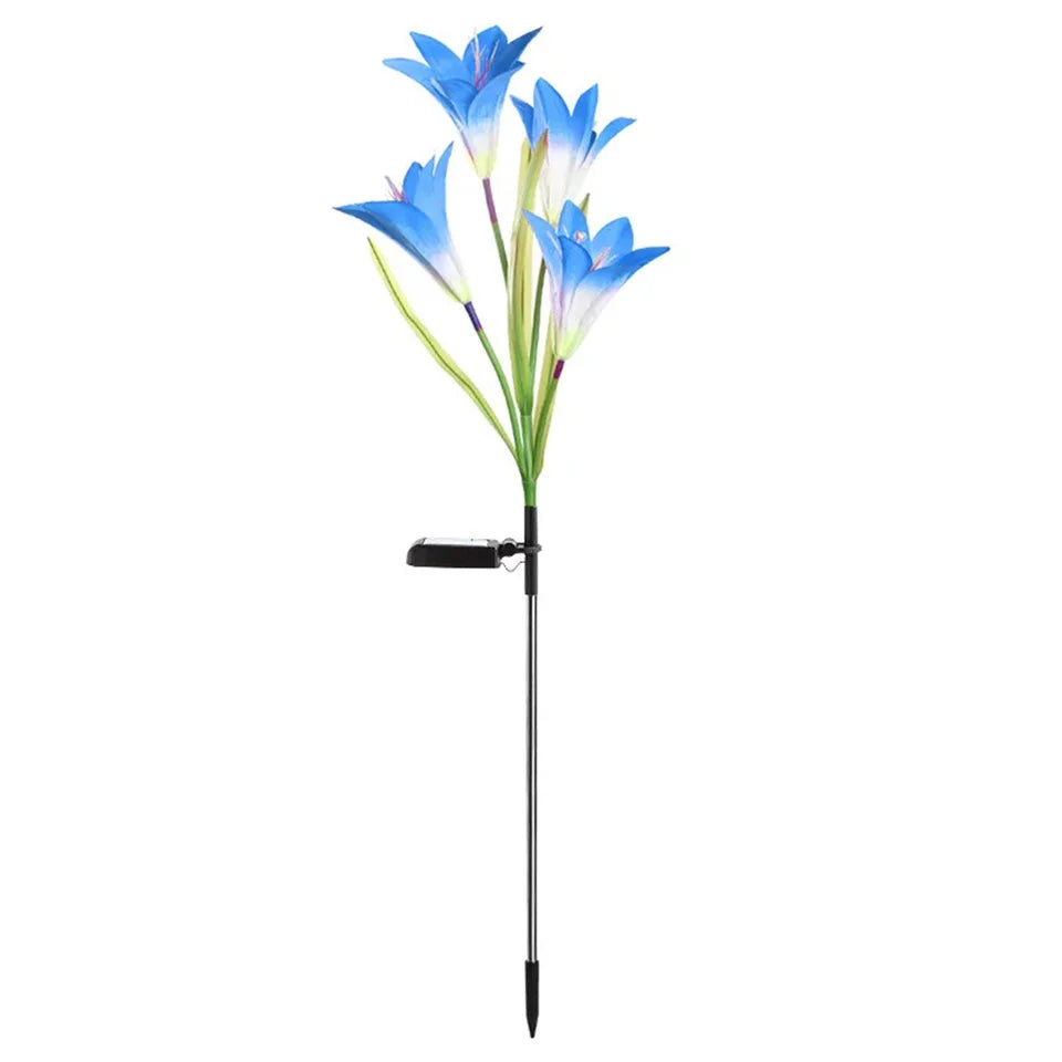 Luz Solar exterior con forma de flor de lirio Ip65, resistente al agua, alimentada por energía Solar para camino de jardín, luces de paisaje, decoración de patio