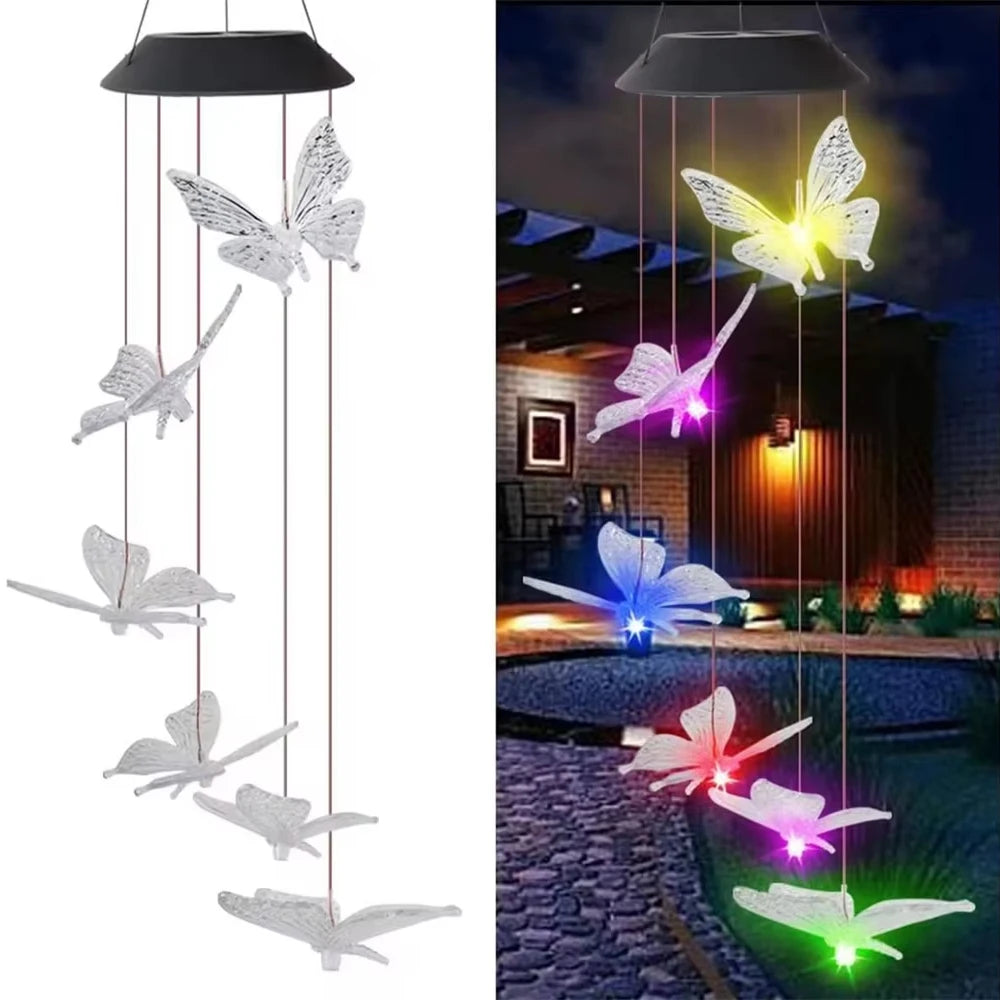 LED Wind Chimes Decorated Solar Hummingbird Landscape Hanging Solar Light Garden Lights Decorated Atmosphere Courtyard Pendants
