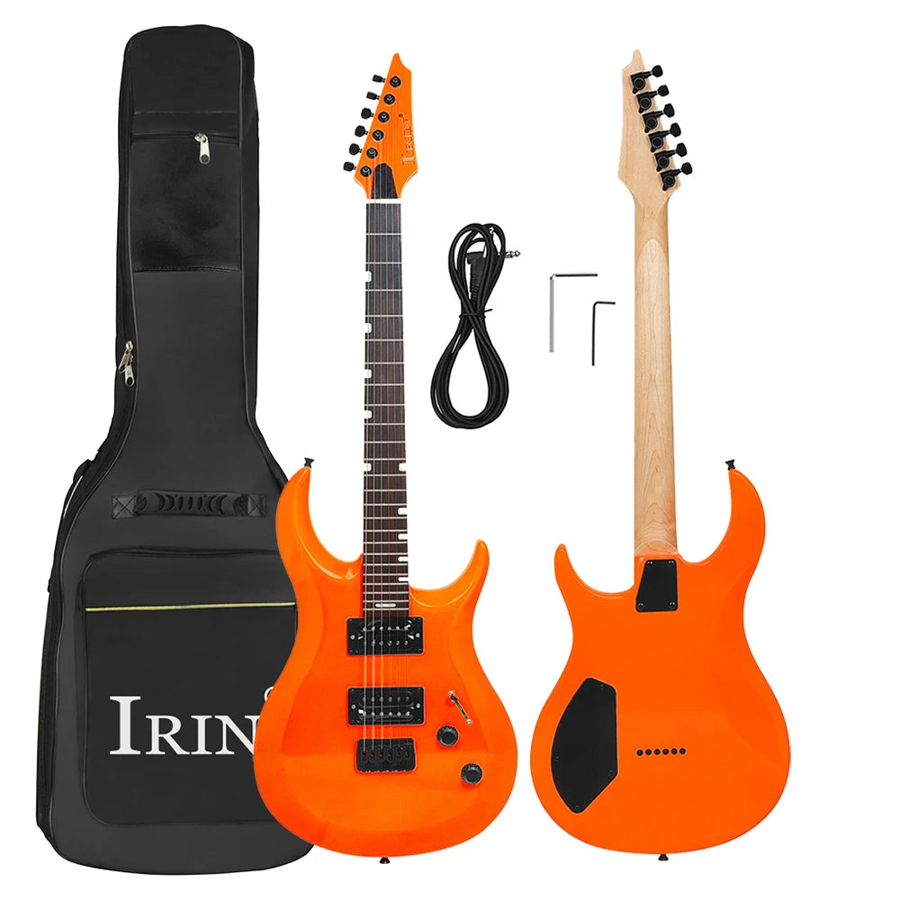 IRIN-Guitarra eléctrica de 6 cuerdas, 24 trastes, cuerpo Oguman, mástil de arce, Guitarra eléctrica colorida con Cable de conexión de llave de bolsa