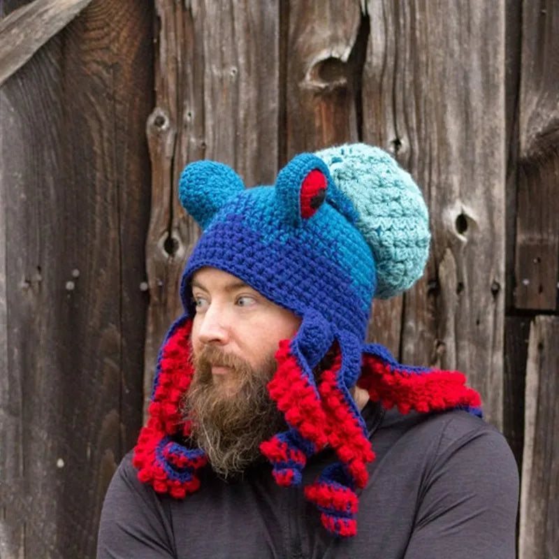 Gorro de Pulpo para Fiesta de Halloween, Divertido, con Ocho Brazos, Cálido, Tejido a Crochet