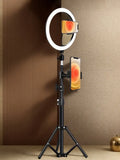 Trípode de 110 cm + clip en forma de O, equipado con anillo de luz de 10 pulgadas para transmisión en vivo y accesorio para selfies en vivo.