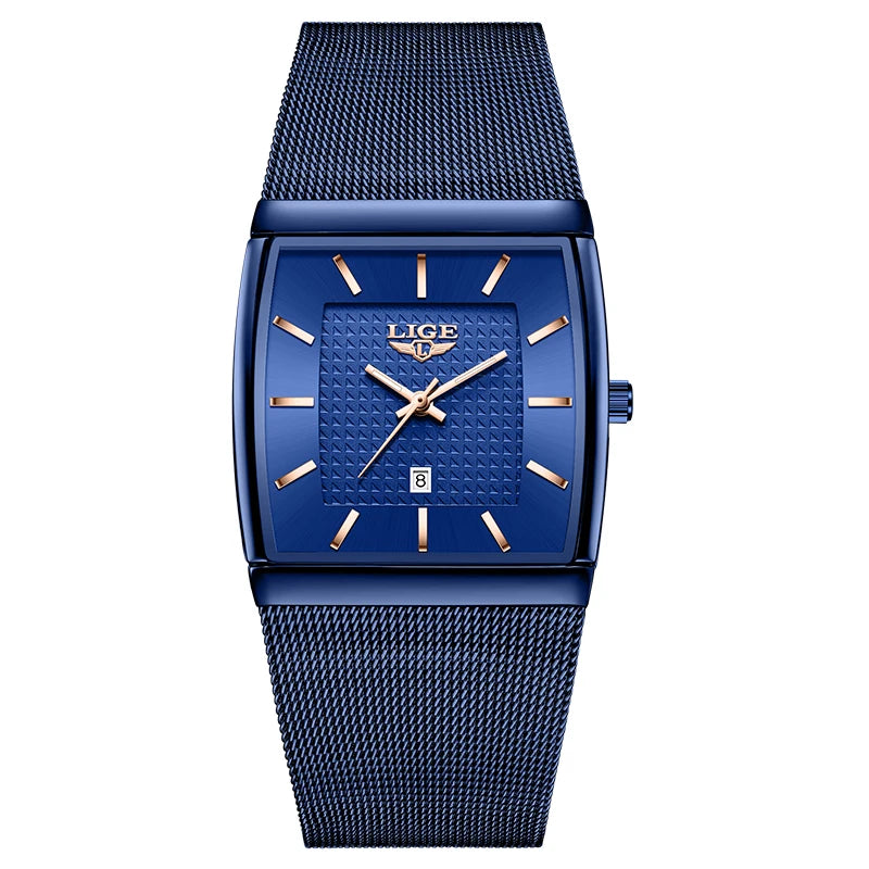 Relojes de lujo LIGE 2026 para hombre, moda, negocios, oro rosa, negro, ultrafinos, malla, resistentes al agua, luminosos, relojes de cuarzo para hombre