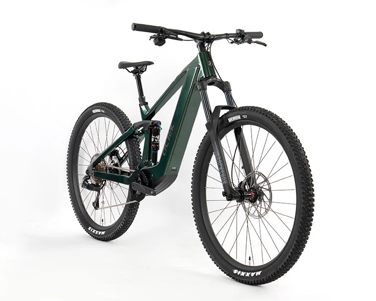 Bicicleta de montaña eléctrica M820 Mid Drive Motor EM19 de carbono con doble suspensión, inalámbrica y tija telescópica