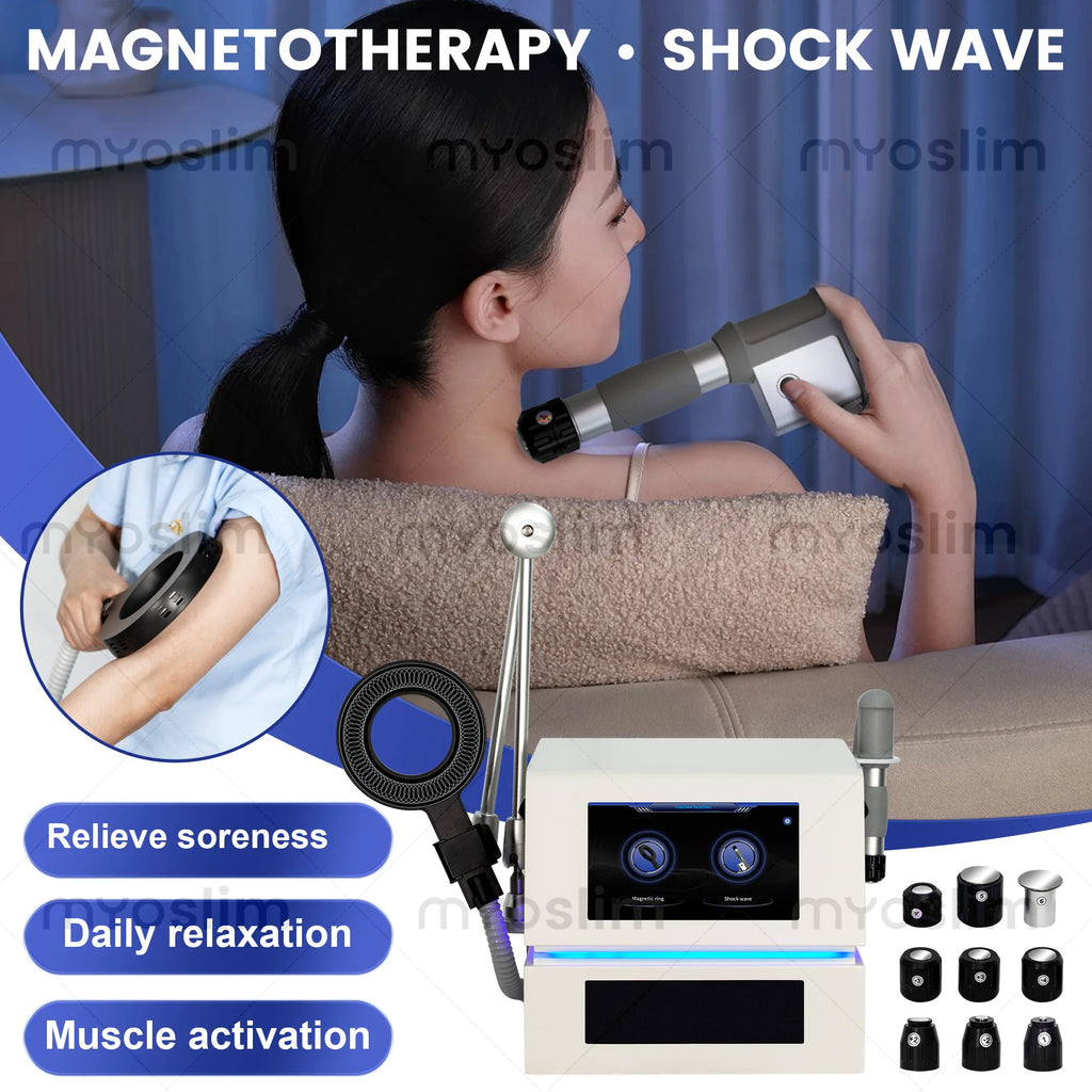 Dispositivo de Terapia Magnética 2 en 1 con Ondas de Choque para Alivio del Dolor y Reparación de Tejidos, para Rehabilitación Ortopédica y Cuidado Muscular y Articular
