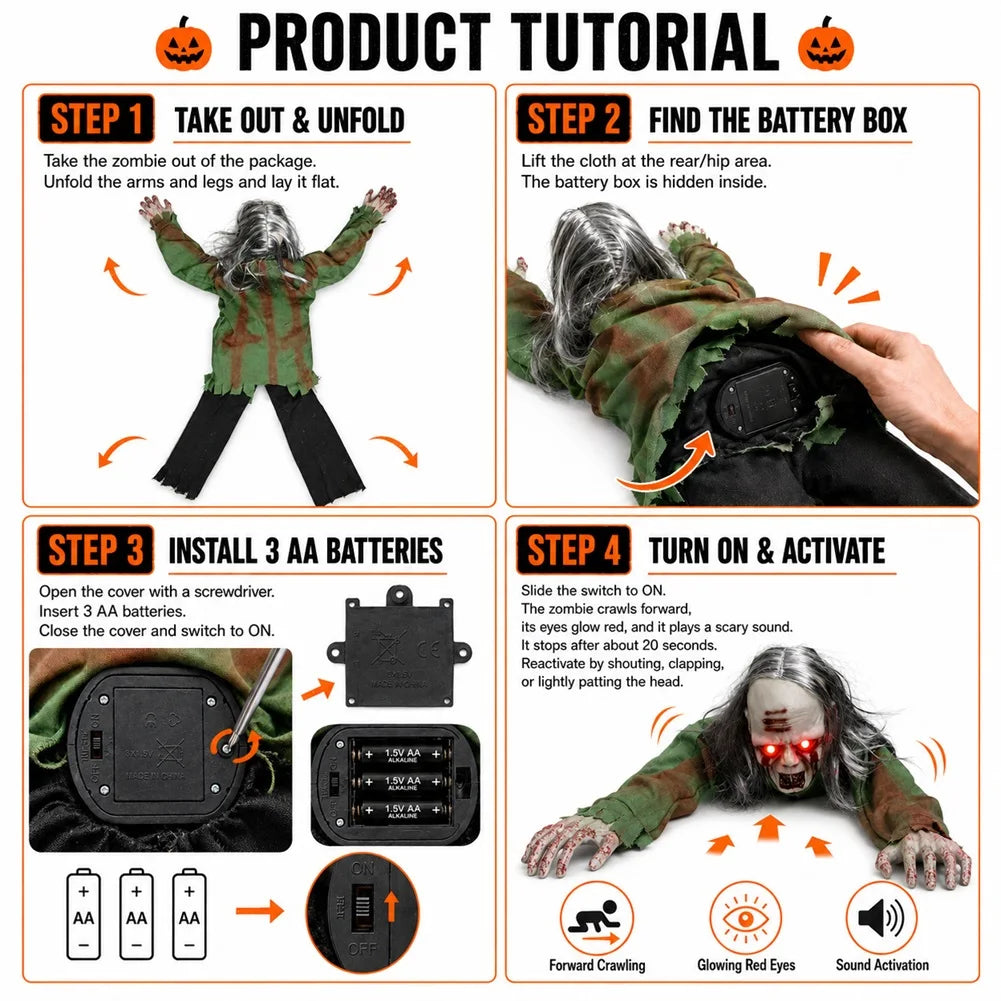 Gateando Halloween Zombie Scary Haunted House Decor Prop Sensor de Movimiento Activado Sonido Efectos de Luz de Configuracin DE LA Escena de Terror
