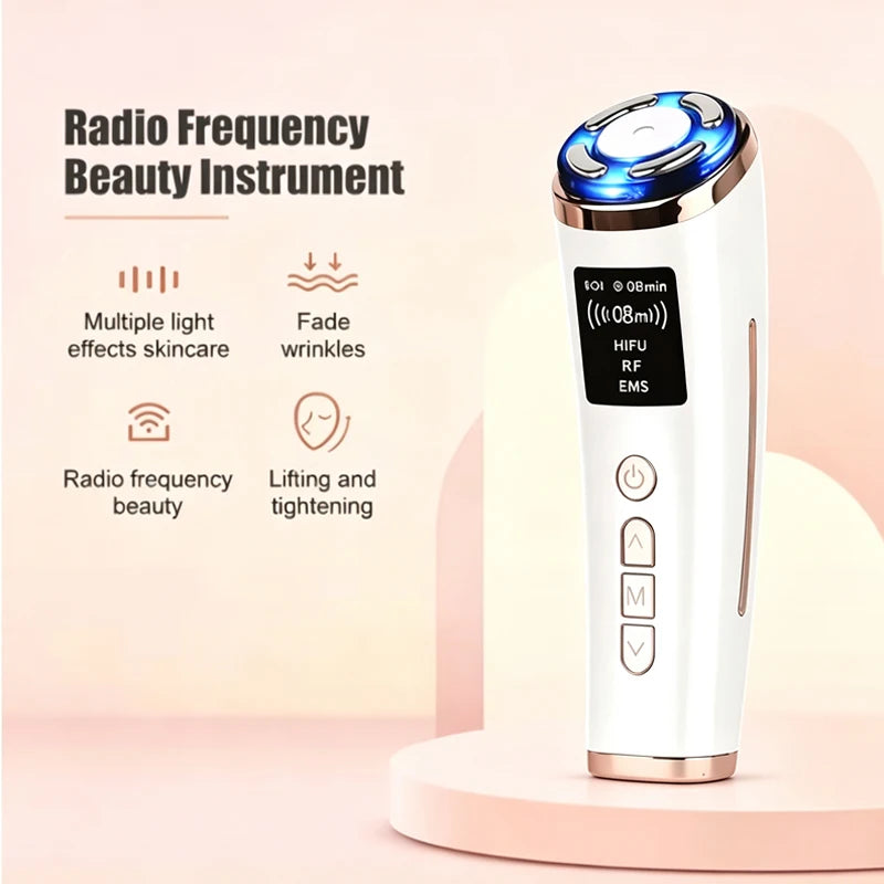 Mini Máquina HIFU de Uso Doméstico, Dispositivo de Rejuvenecimiento Facial con Radiofrecuencia, LED y Ultrasonido, Masajeador Antiarrugas para Rostro, Cuello, Ojos y Barbilla