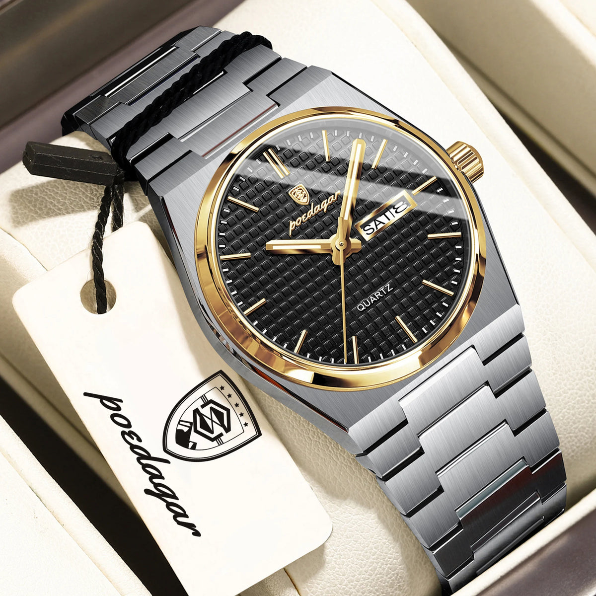 Reloj de pulsera para hombre POEDAGAR de moda, luminoso, resistente al agua, de acero inoxidable, con fecha y día, reloj de cuarzo de alta calidad para hombre