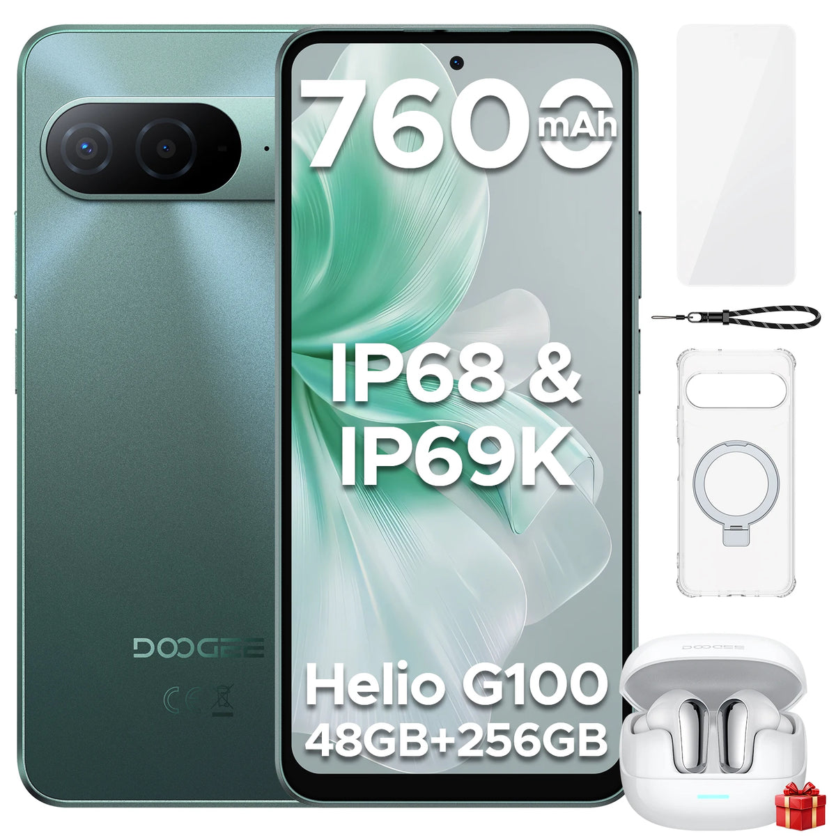 Smartphone DOOGEE B10 Android 16 48GB+256GB IP68 Pantalla FHD de 6,63” 120Hz Helio G100 Batería grande de 7600mAh Cámara de 64MP Teléfono móvil