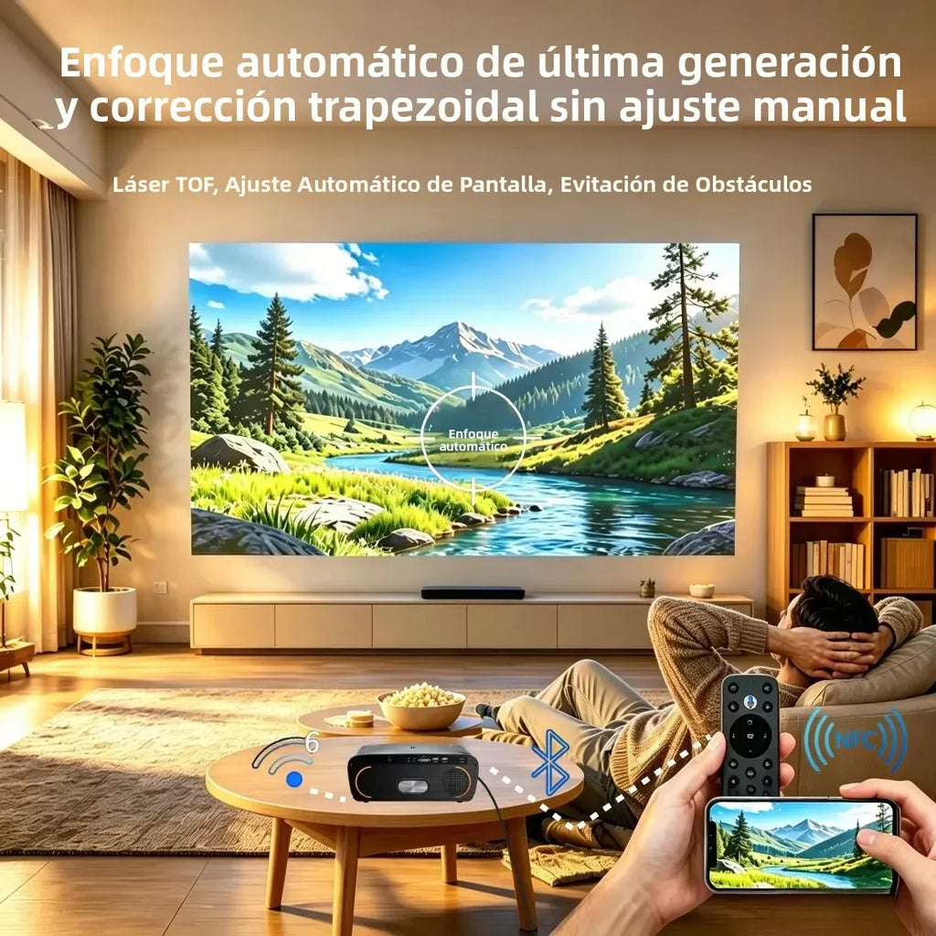 Proyector S7 4K Ultra 4200ANSI HD Android 14 Google TV para Cine en Casa, WiFi6, Enfoque Automático, Altavoces Dobles, Proyector de Películas para Día