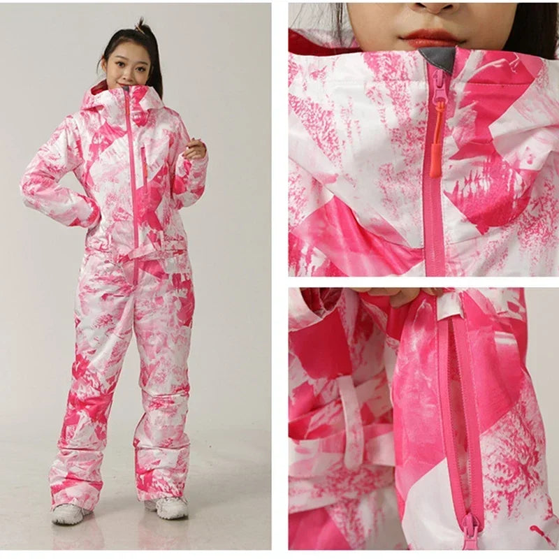 Trajes de esquí de una pieza para mujer, monos deportivos de invierno, traje de Snowboard impermeable, mono de nieve para mujer, ropa de esquí cálida con capucha, 2025
