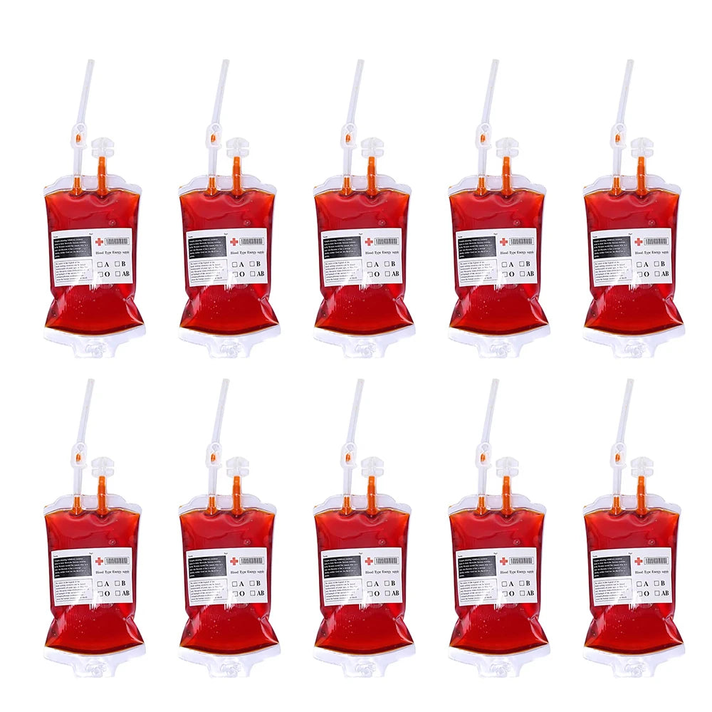 Bolsas de sangre de Halloween, bolsas de bebidas energéticas de 350 ml, bolsas de sangre de vampiro, bolsas de sangre para beber, accesorios de terror para cosplay
