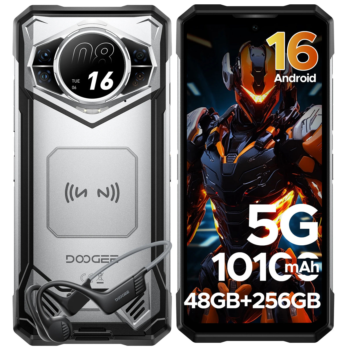 Smartphone resistente DOOGEE S200 48GB + 256GB Dimensity 7050 Pantalla de 6.72" 120Hz Cámara de 100MP Batería de 10100mAh NFC Android 16