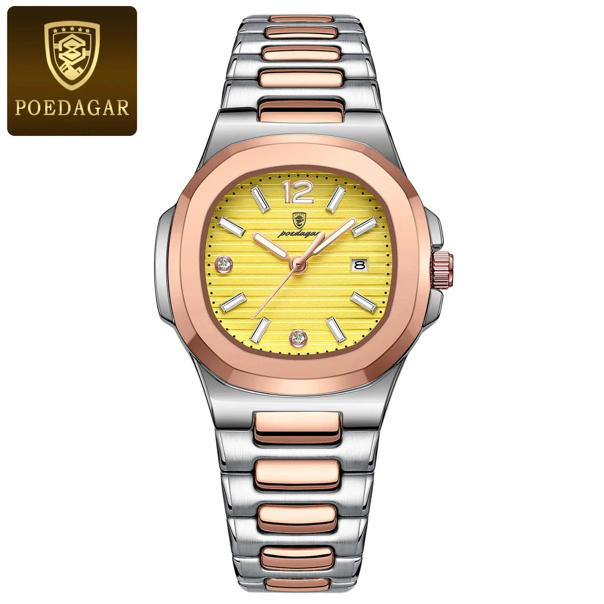 POEDAGAR Reloj de pulsera cuadrado de moda para mujer, luminoso, resistente al agua, con fecha, de lujo, de cuarzo de alta calidad para mujer, Reloj
