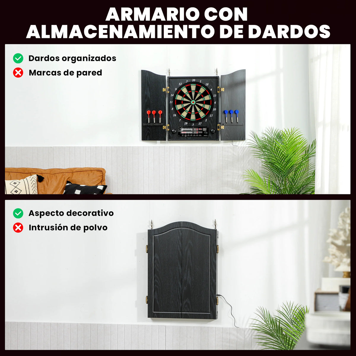 Sportnow Electronic Dart Board with 6 Soft Tip Darts and 24 Replacement Tips 2 Led Screens Voice Announcements up to 8 Players Wall Dart Board with 25 Games 202 Variations Wooden Doors