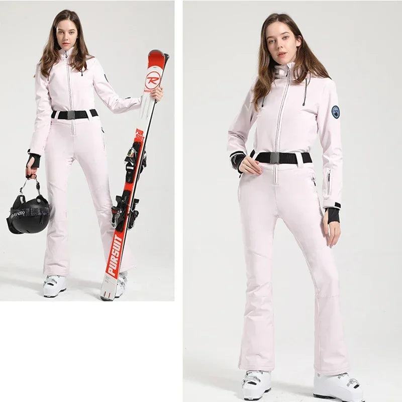 Traje de esquí ajustado para mujer, mono Cálido impermeable a prueba de viento, conjunto de esquí de una pieza, ropa de invierno, chaqueta de Snowboard, monos, 2025