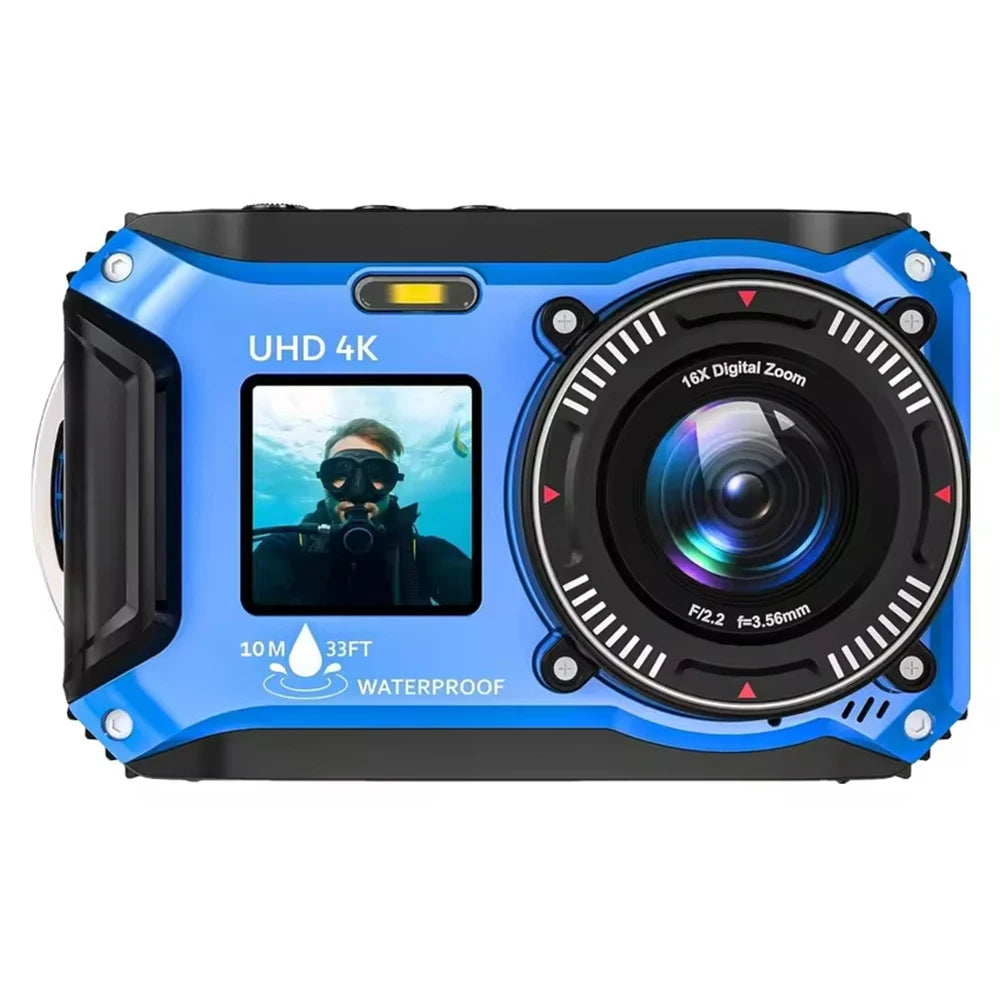 Cámara Subacuática 4K, Cámara Resistente al Agua hasta 33 Pies para Snorkel, Pantalla Dual, Compacta, Resistente al Polvo, Flotante, Autoenfoque, Cámara Digital de 64MP