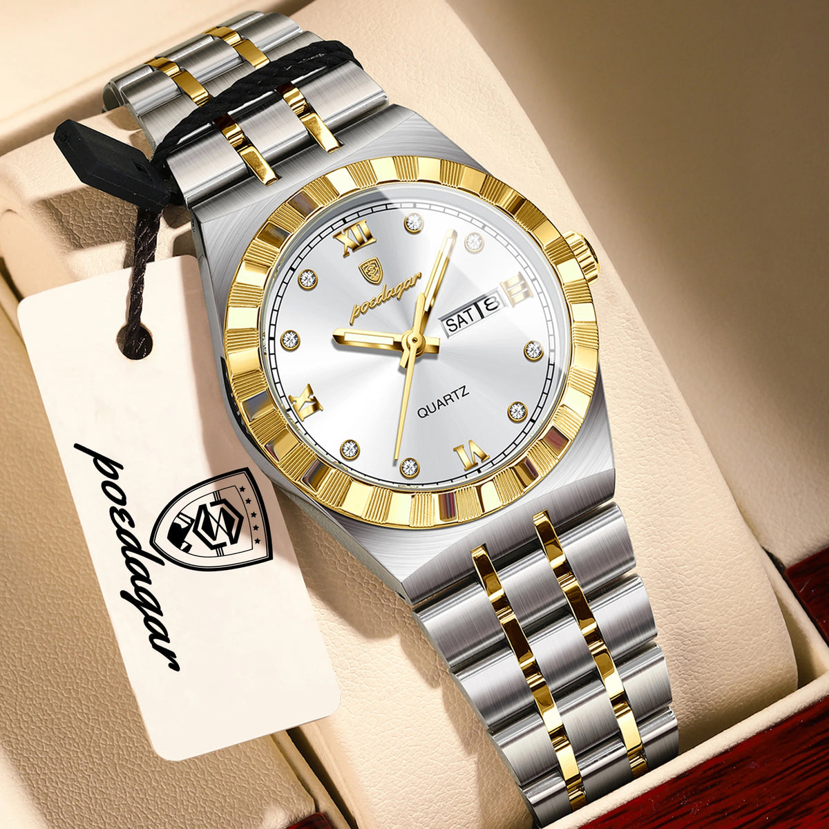 Reloj original y elegante para mujer POEDAGAR, luminoso, resistente al agua, con fecha y día de la semana, reloj de cuarzo para mujer de acero inoxidable a la moda