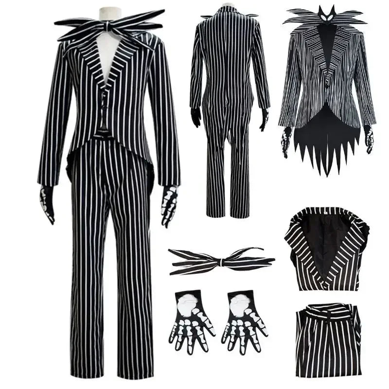Disfraz de Jack Cosplay Skellington para hombres adultos, chaqueta de fantasía, pantalones, traje para hombre, disfraz de fiesta de Carnaval y Halloween